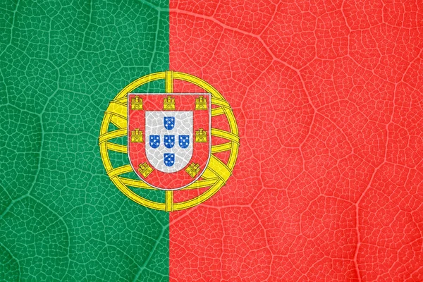 Bandera de Portugal sobre la estructura de una macro hoja de árbol — Foto de Stock