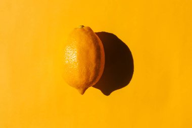 Sade bir arka planda sert gölgesi olan limon. Yukarıdan manzara. Desen için boş
