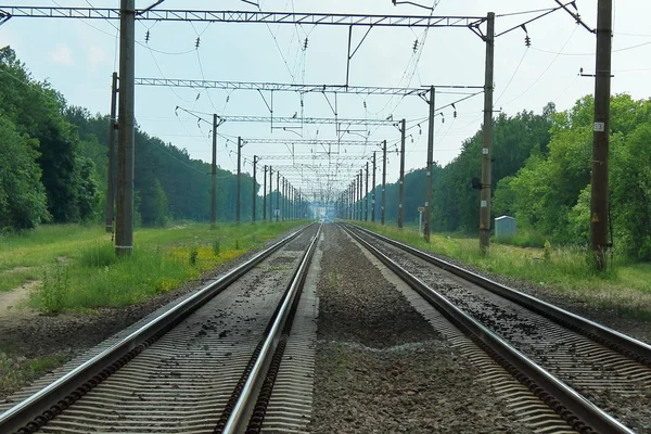 Twee Geëlektrificeerde Spoorlijnen Gaan Naar Oneindig — Stockfoto