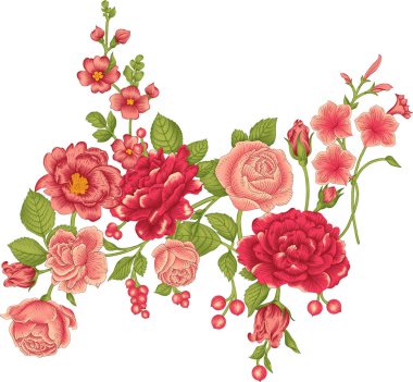 Beyaz arka planda güzel çiçekler. Tekstil baskı için modern çiçek tasarımı