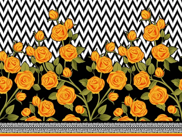 beautiful flowers on black and white geometric background, modern textile and fashion print