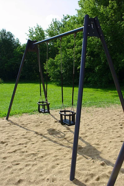 Metal Swing Set Sandy Playground — Stock Photo, Image