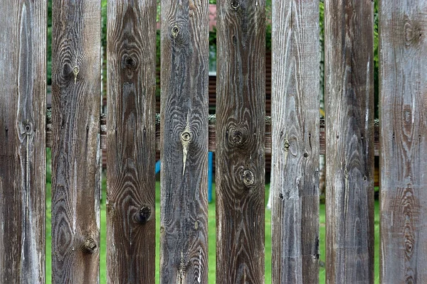 Old Fence Made Unpainted Boards Fragment — Stock Photo, Image