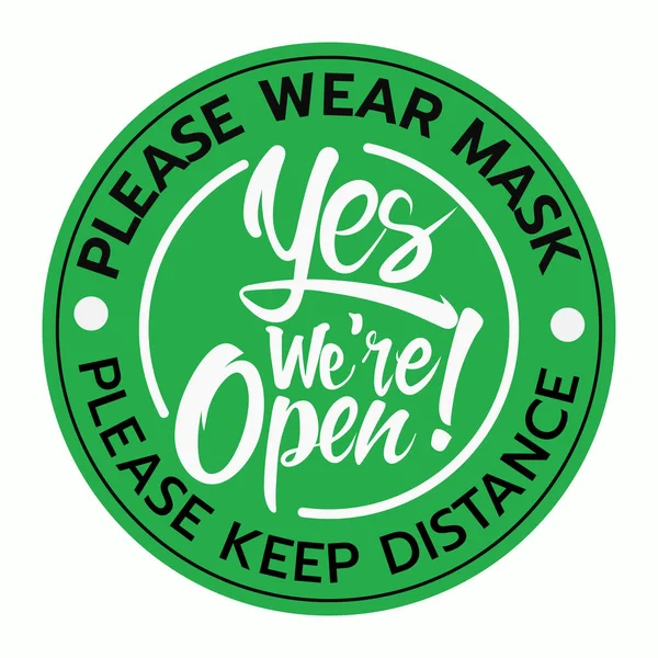 Beyaz arka plan, dükkan ve iş yeri açık tabela illüstrasyonunda yine siyah ve yeşil tabeladayız. Covid-19 'dan sonra dükkan açık.