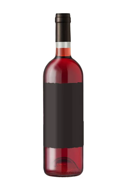 Vinflaska Isolerad Vitt Med Tom Och Svart Etikett — Stockfoto