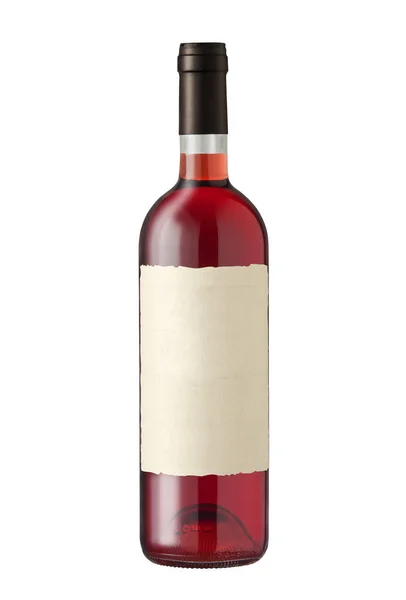 Frasco Vinho Isolado Sobre Branco Com Rótulo Branco — Fotografia de Stock