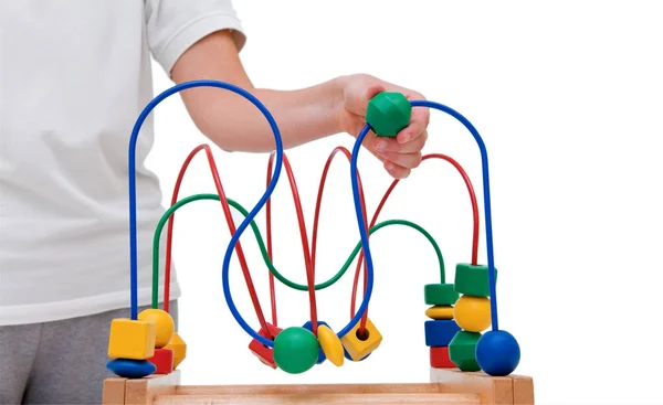 Giocattolo Multicolore Legno Labirinto Gioco Educativo Con Mano Adulta — Foto Stock