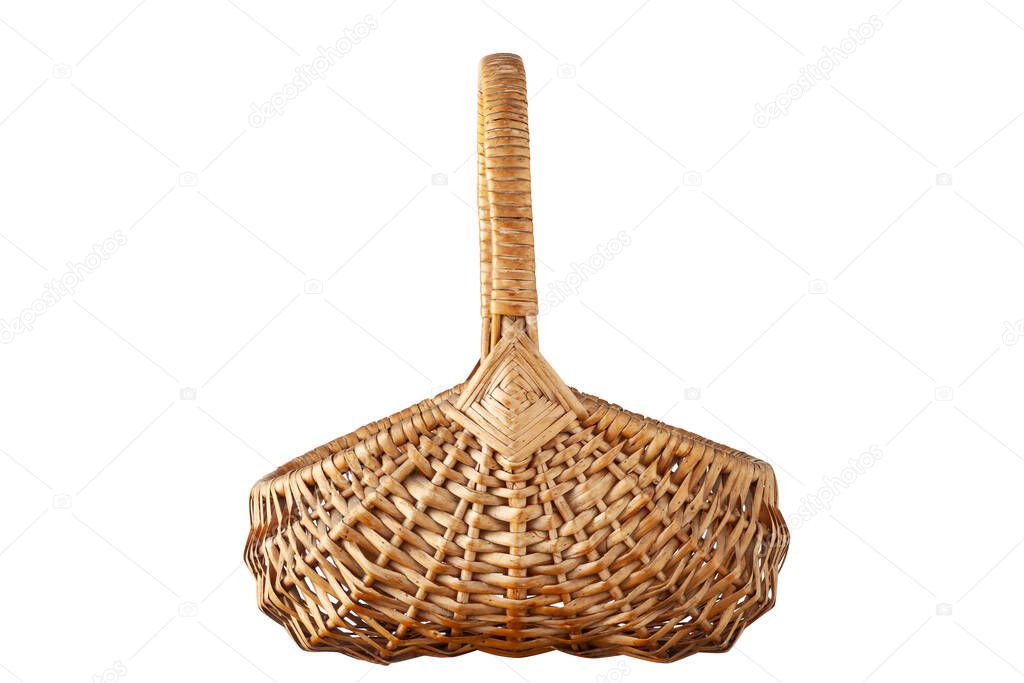 One old wicker basket on white background