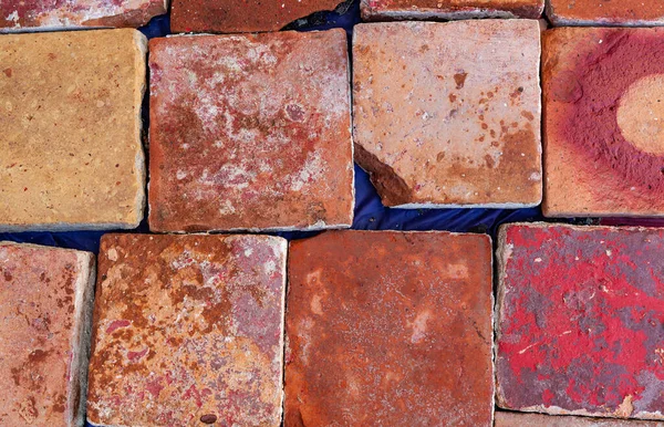 Red Square Tiles Blue Background — Stock Photo, Image