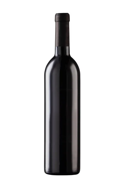Schwarzweinflasche Ohne Etikett Isoliert Auf Weißem Hintergrund — Stockfoto