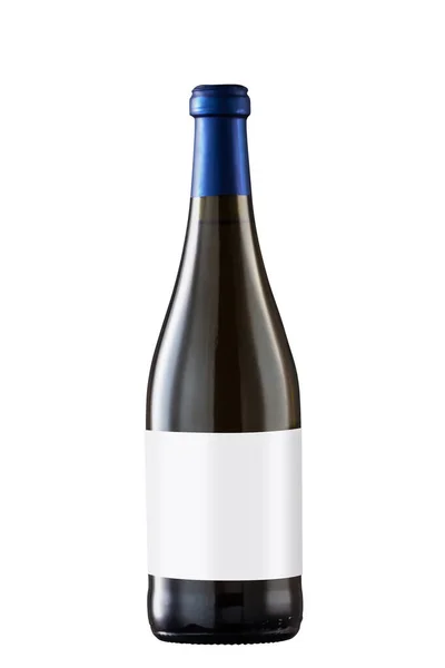 Frasco Vinho Com Rótulo Preto Isolado Sobre Fundo Branco — Fotografia de Stock