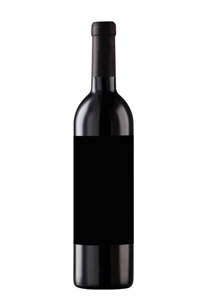 Black Wine Bottle Blank Black Label Isolated White Background — Stock Photo, Image