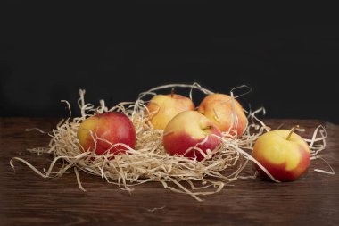 Kapsüller dağılmış ve yuvaları ahşap bir masaya konmuş.