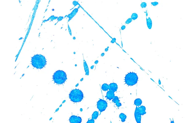 Abstract blue ink splash. Ink blots. Elements of design. Water-soluble mascara on a white sheet of paper. Abstract contemporary art.