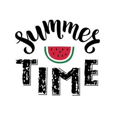 Fırça el yazısı yazı - Yaz saati - kırmızı karpuz parçası ile. 