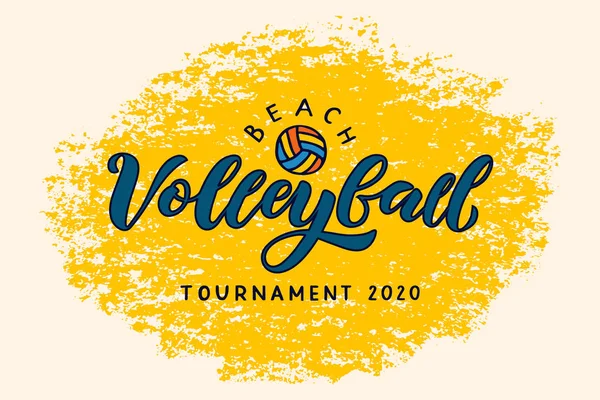 Beachvolleyball handgeschriebenes Logo mit Ball. — Stockvektor