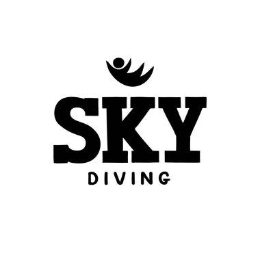 Hava dalışı, uçan el çizimi harf amblemi, insan silueti..