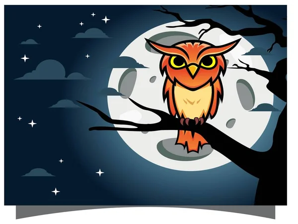 Flat Background Design Owl Moon — Stock Vector