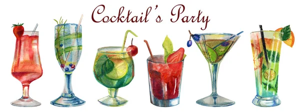 Aquarell helle Sommer Illustration. Reihe von Cocktails — Stockfoto