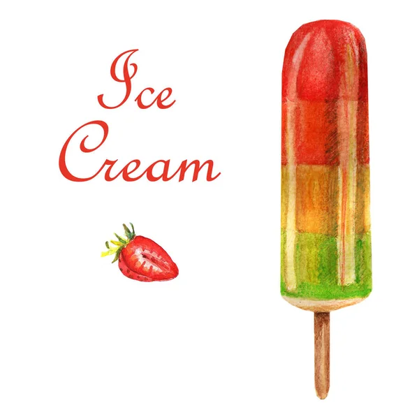 Ilustración de alimentos acuarela. Un delicioso helado — Foto de Stock
