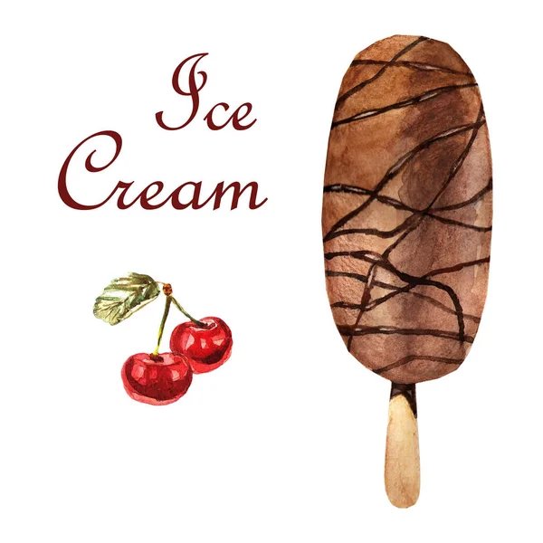 Illustrazione cibo acquerello. Un delizioso gelato — Foto Stock