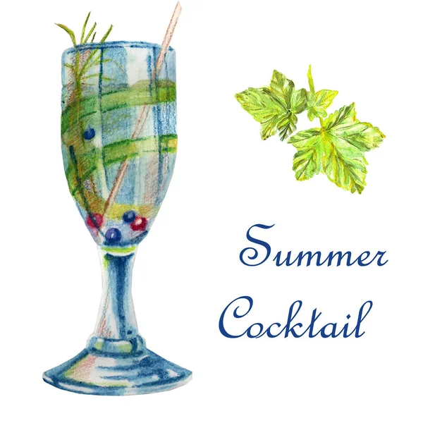 Aquarelle lumineuse illustration d'été. Délicieux cocktail à la myrtille — Photo