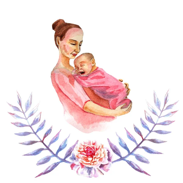 การ์ดอวยพรระบายสีน้ํา สุขสันต์วันแม่ — ภาพถ่ายสต็อก