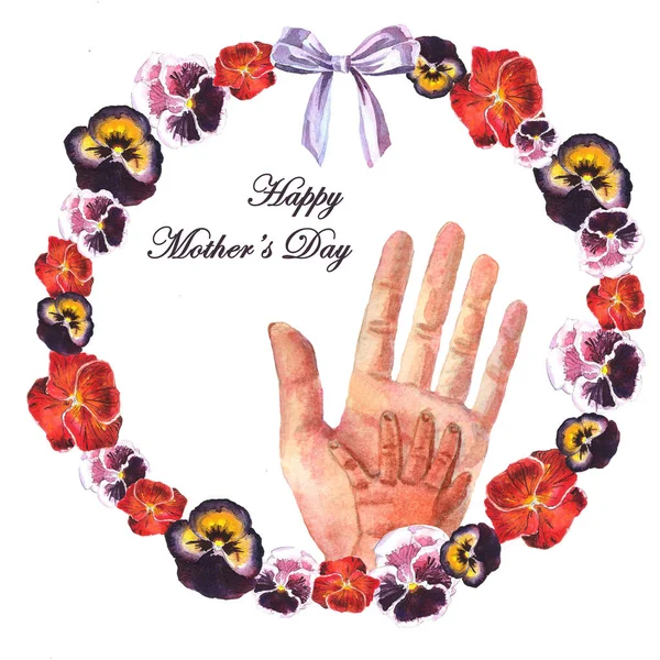 Carte de vœux aquarelle peinte à la main Bonne fête des mères — Photo