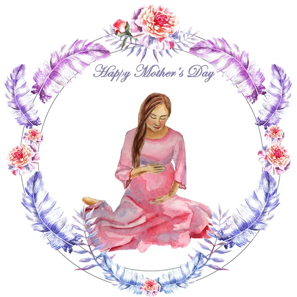 Cartão de saudação pintado à mão aquarela Feliz Dia das Mães — Fotografia de Stock