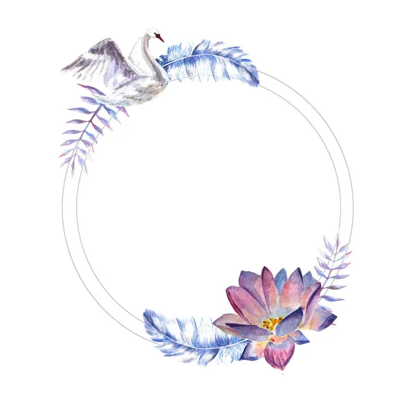 Kwiaty Akwarela ilustracji. Okrąg ramki kwiatów na białym tle. — Zdjęcie stockowe