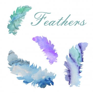 Suluboya illüstrasyon. Yumuşak tüyler bir dizi suluboya arka planlar dolu