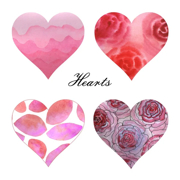 Watercolor illustration. A set of hearts filled watercolor backgrounds — Stock Photo, Image