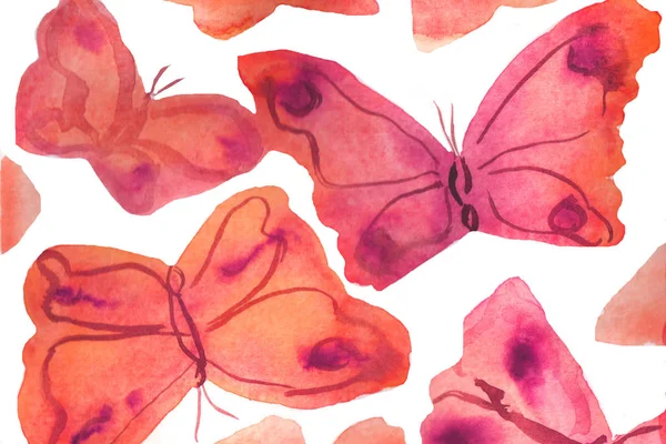 Ілюстрація акварельного фону. Акварельні метелики на білому тлі — стокове фото