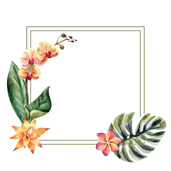 Illustrazione estiva luminosa ad acquerello con fiori tropicali — Foto Stock