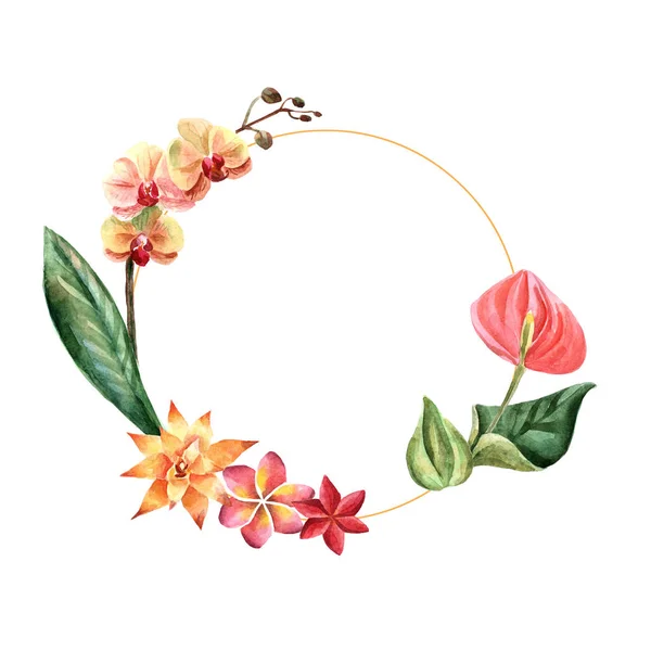 Akwarela jasna letnia ilustracja z tropikalnymi kwiatami — Zdjęcie stockowe