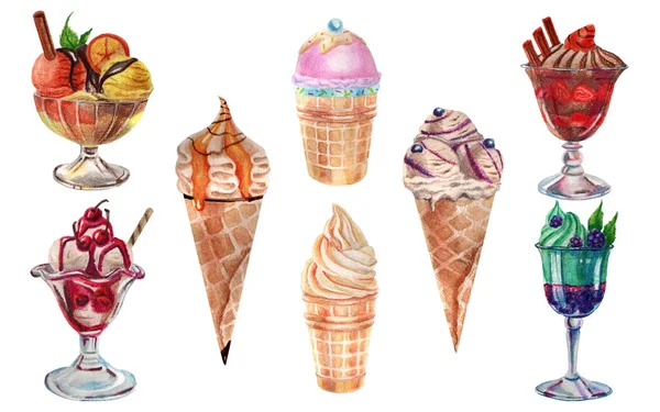 Set acquerello di gelati e dessert — Foto Stock