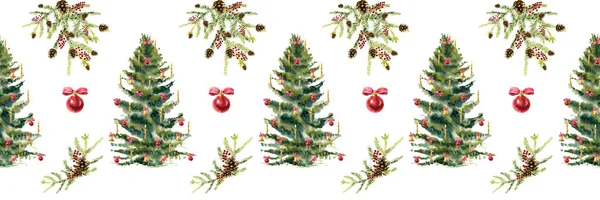 Acquerello modello senza cuciture di Natale con albero di Natale — Foto Stock
