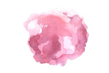 Beyaz bir arka plan üzerinde soyut el çizilmiş pembe suluboya lekesi