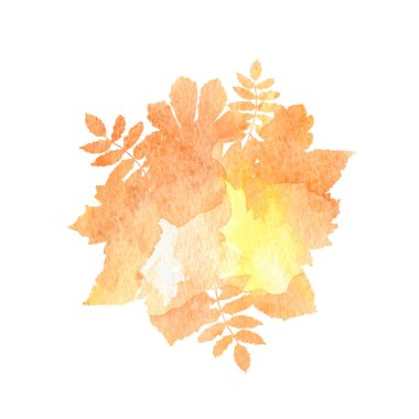 Beyaz bir arka plan üzerinde izole yaprakları düşen suluboya arka plan ile Sonbahar kompozisyon