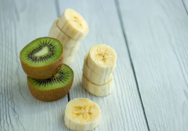 Sliced Kiwi Banana Close Light Background — Stock Photo, Image