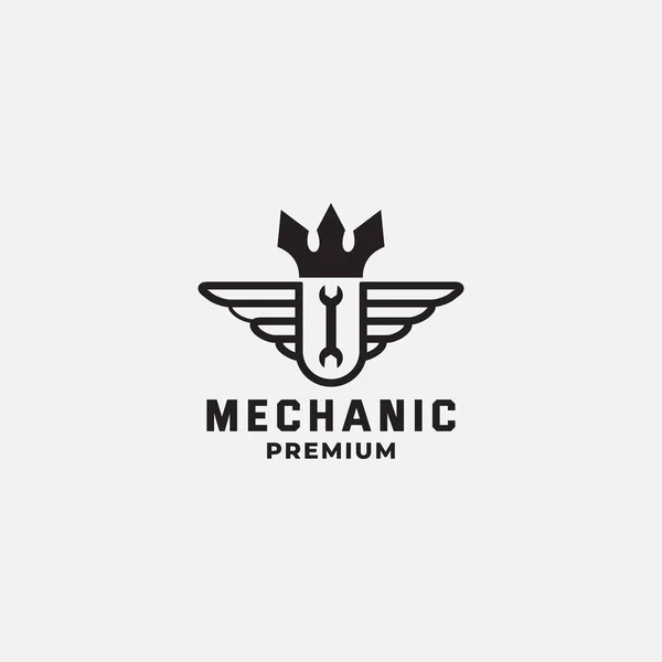 Rei Mecânico Com Asa Coroa Logotipo Vetor Design — Vetor de Stock
