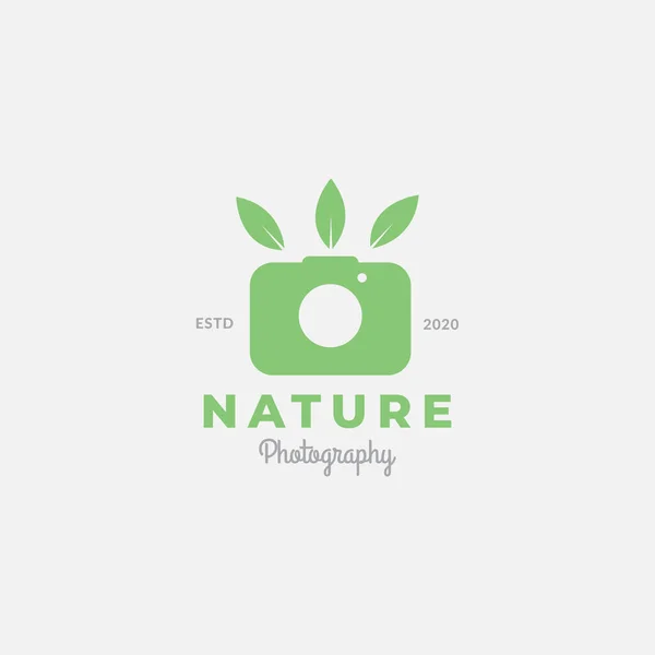 Fotografia Câmera Obturador Com Folha Natureza Design Logotipo Ícone Moderno — Vetor de Stock