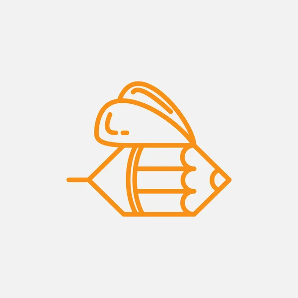 Bee Und Pencil Line Logo Design — Stockvektor