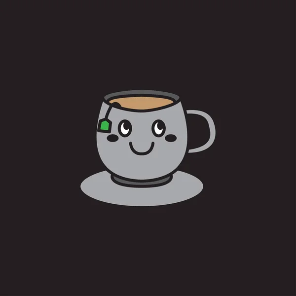 Cute Happy Tea Cup Illustration Carton Mascot Character Logo Design — стоковый вектор