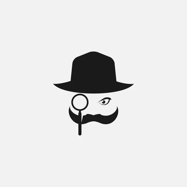 Homme Détective Avec Moustache Recherche Logo Verre — Image vectorielle