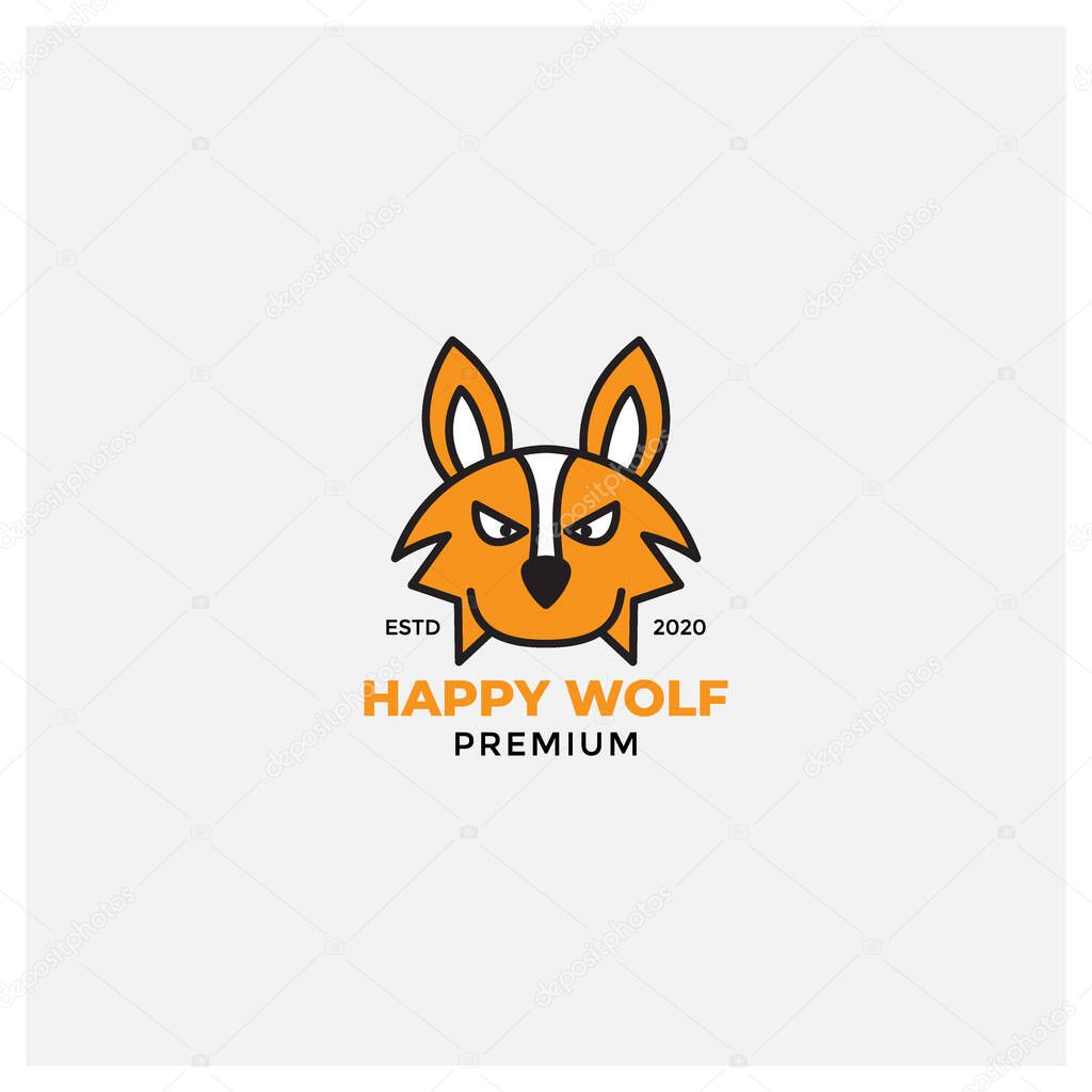 happy wolf head face smile logo design modern style