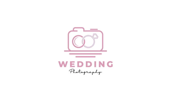 Boda Casada Cámara Anillo Fotografía Evento Logo Diseño — Vector de stock