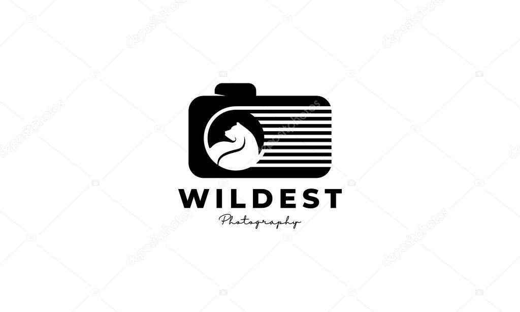 Wildlife shutter camera lens photography logo design icon vector template
