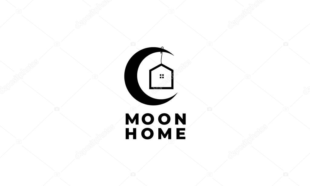 Crescent or moon  with home or house  logo design modern