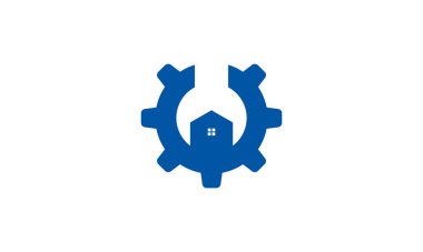 ev ya da ev ya da emlak logosu tasarım simgesi için dişli servis aracı